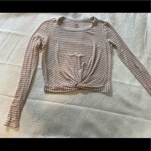 Pink & Burgundy Striped Front Knotted Long Sleeve
